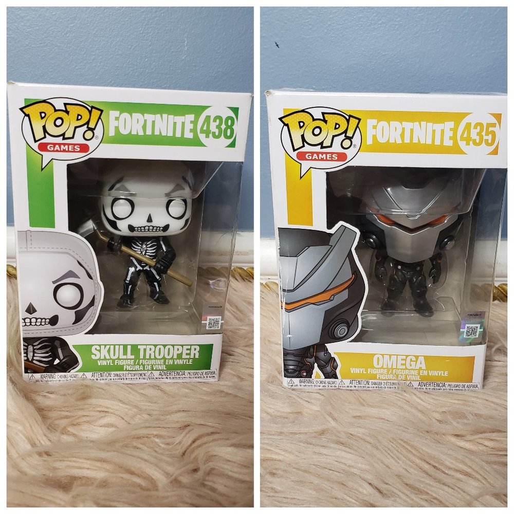 NIB POP GAMES FORTNITE OMEGA & SKULL TROOPER  LOT #435 & #438